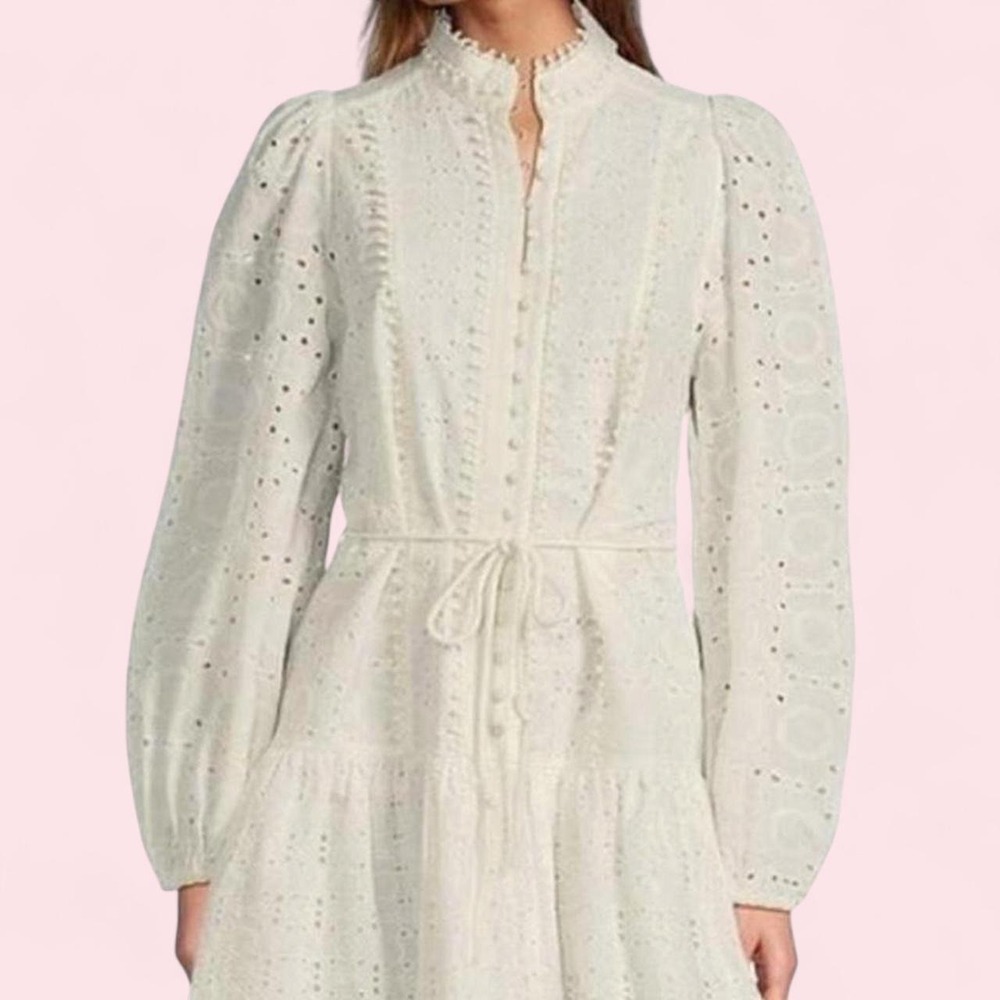 Antonio Melani White Eyelet Lace Long Sleeve Midi Dress Size 8